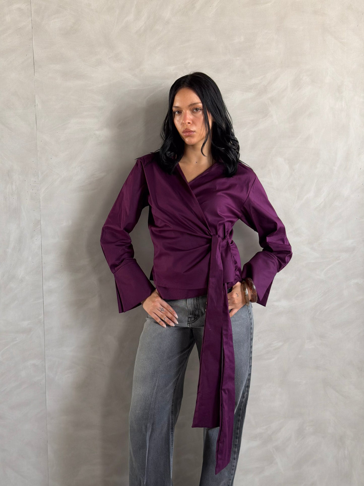 Wrap shirt-Plum