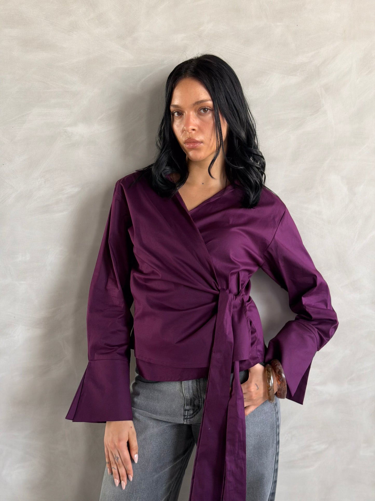 Wrap shirt-Plum