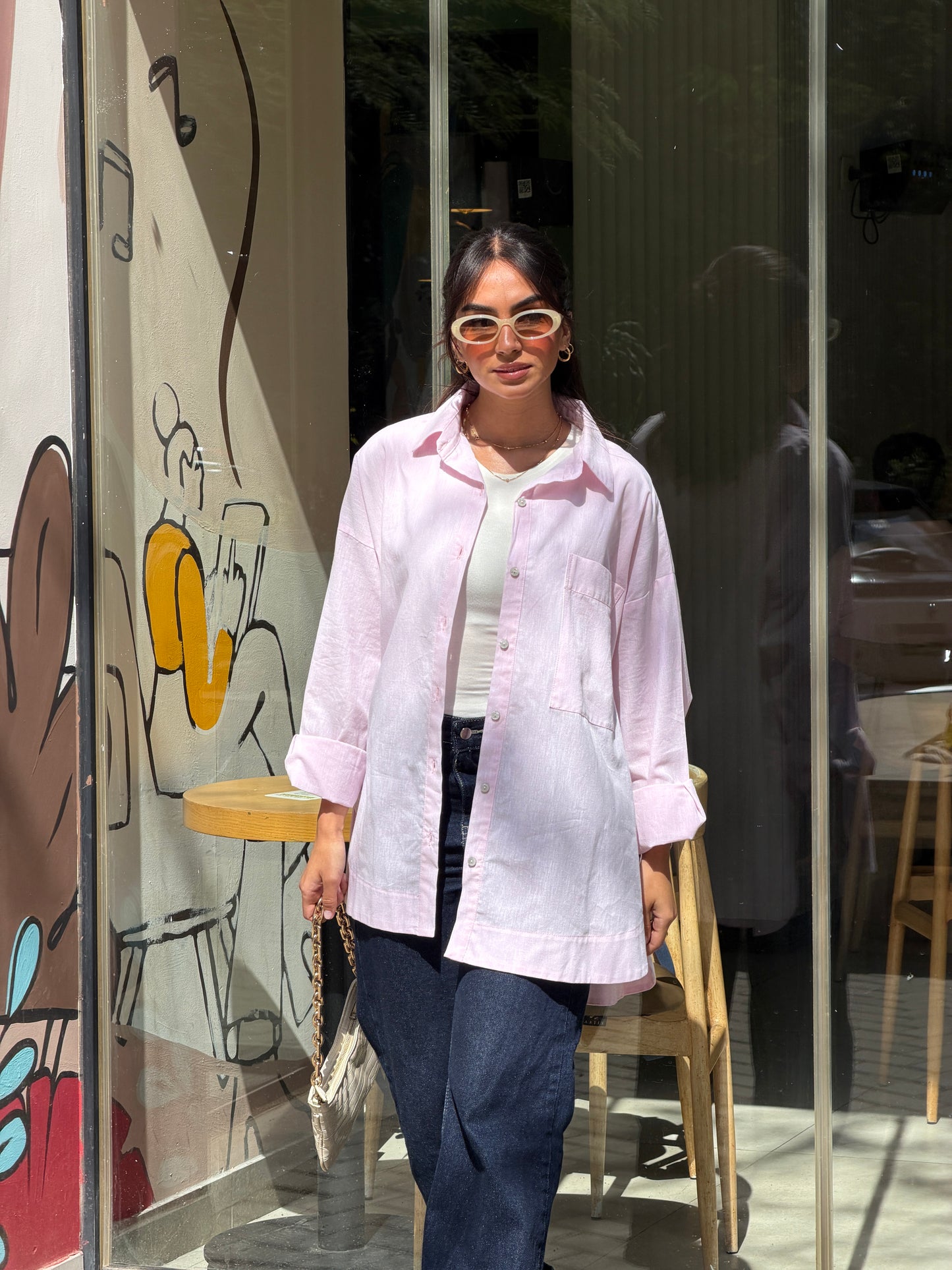 Oversized linen shirt-Rose pink