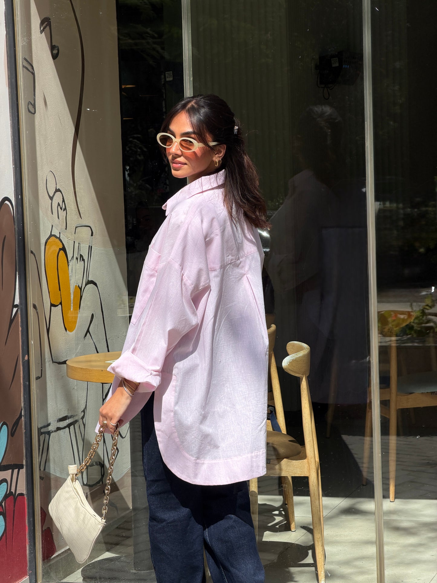 Oversized linen shirt-Rose pink
