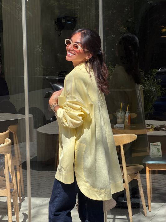 Oversized linen shirt-Butter yellow