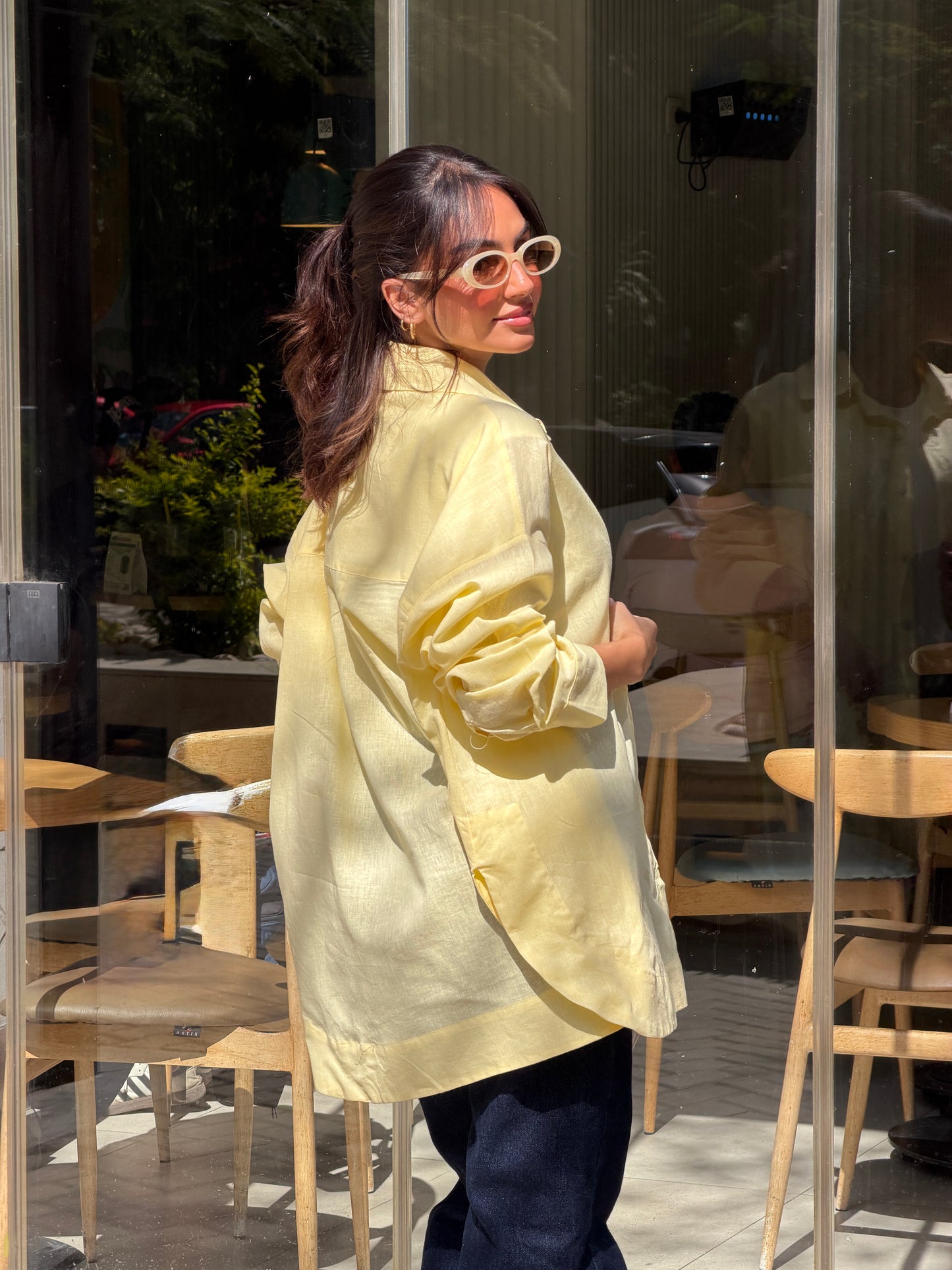 Oversized linen shirt-Butter yellow