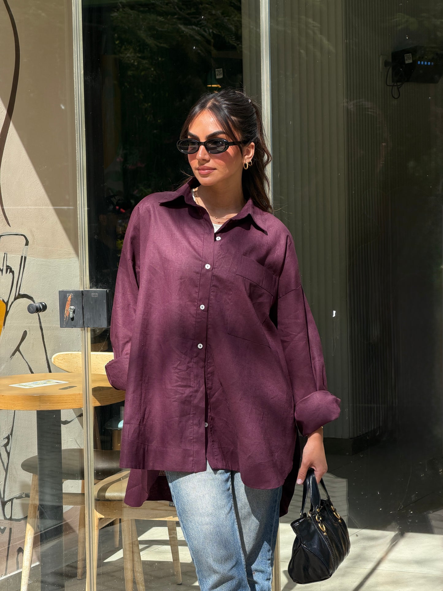 Oversized linen shirt-burgundy
