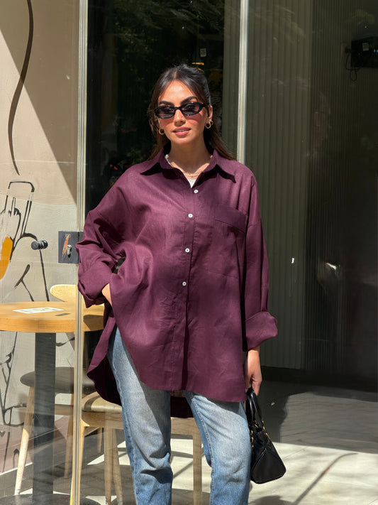 Oversized linen shirt-burgundy