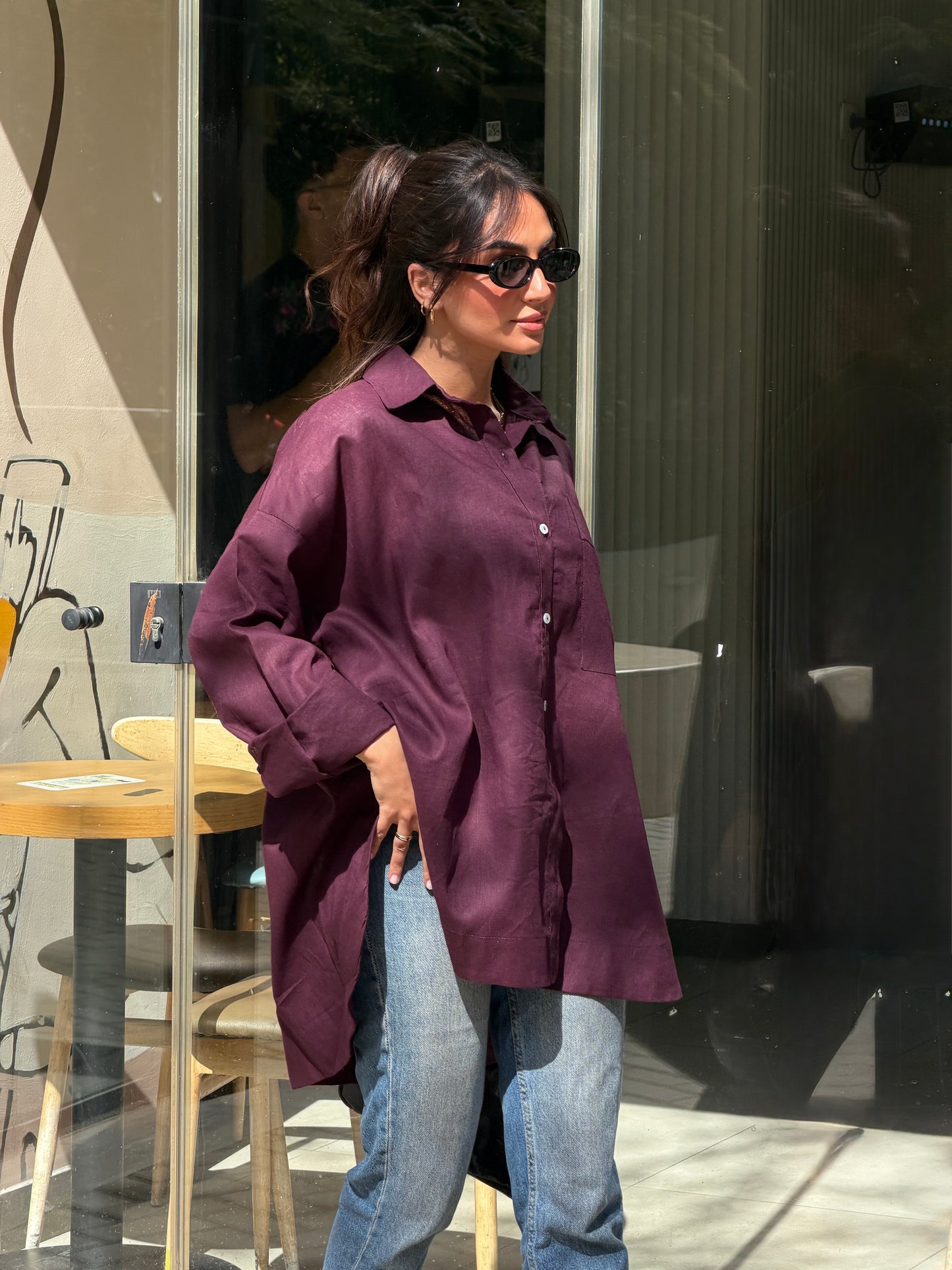Oversized linen shirt-burgundy