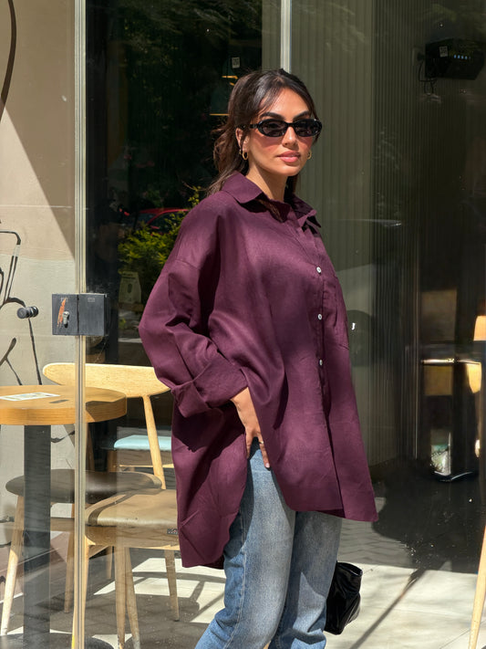Oversized linen shirt-burgundy