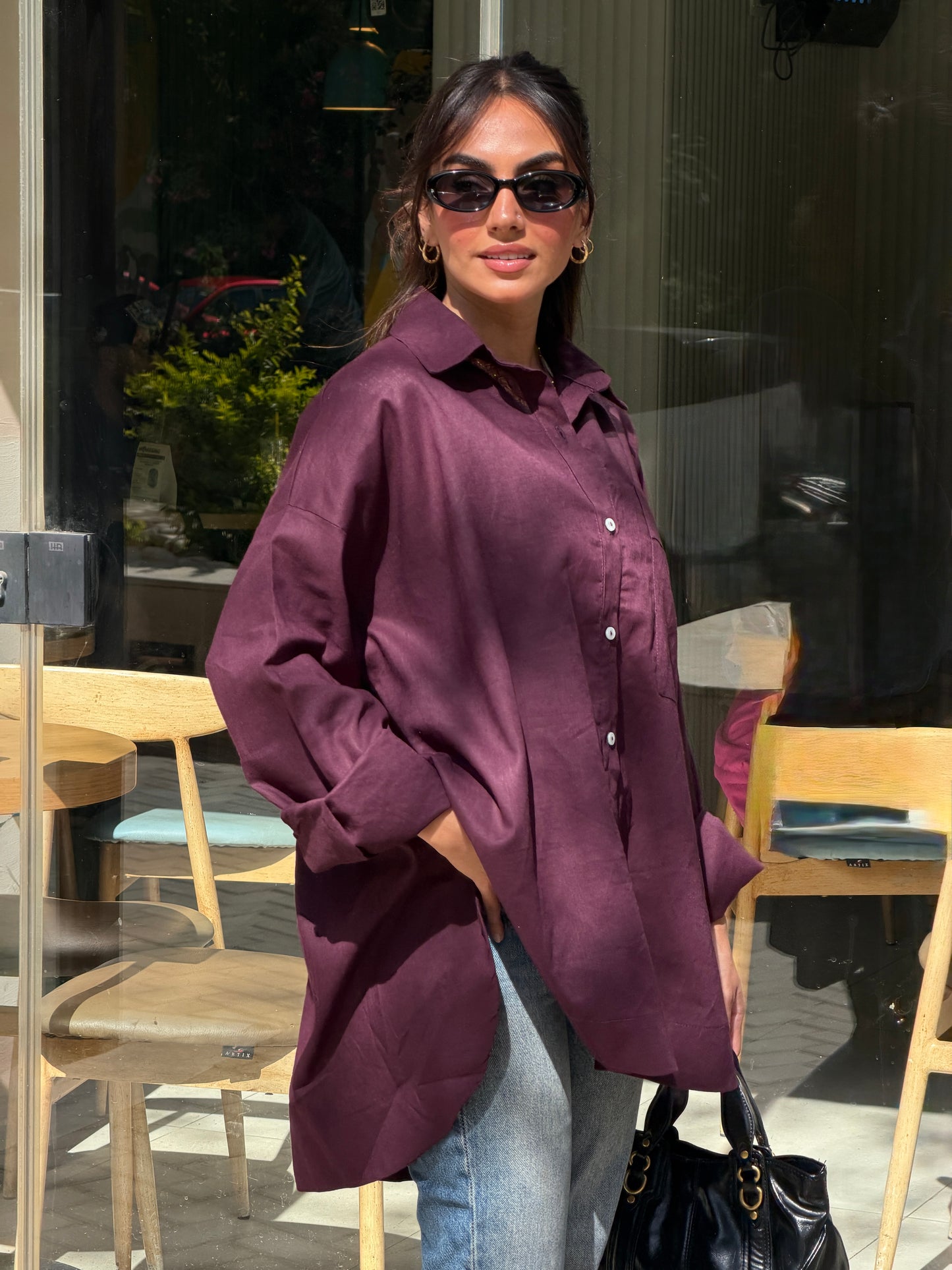 Oversized linen shirt-burgundy