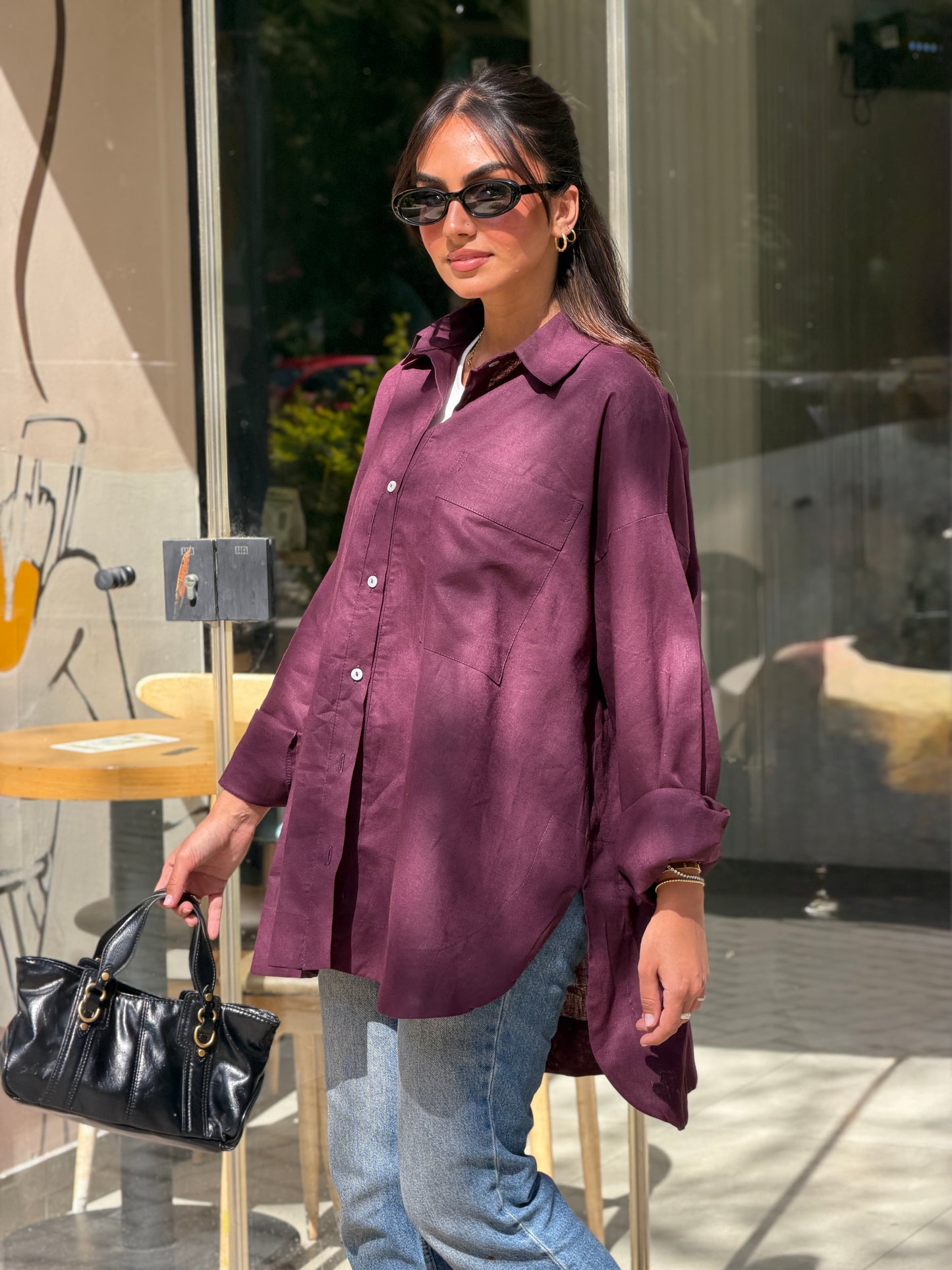 Oversized linen shirt-burgundy