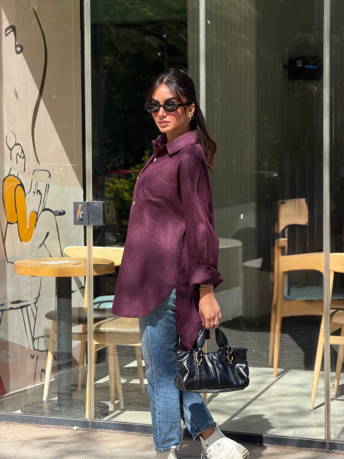 Oversized linen shirt-burgundy