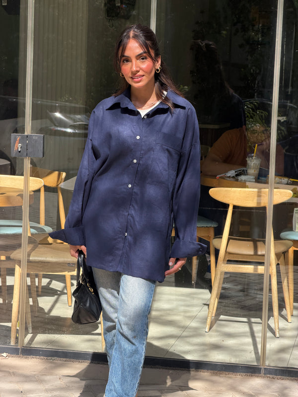 Oversized linen shirt-Navy