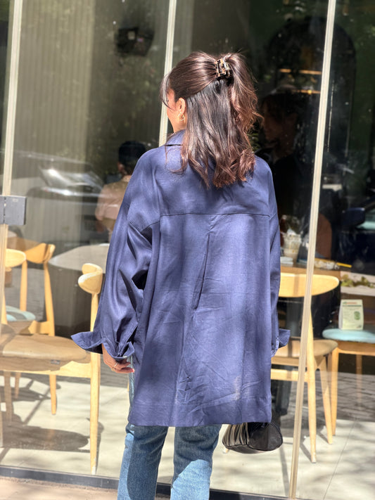Oversized linen shirt-Navy