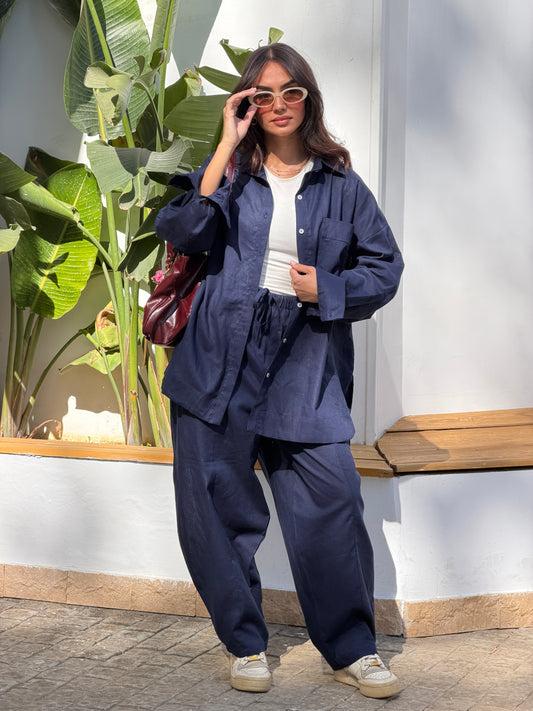 Ballon linen pants-Navy
