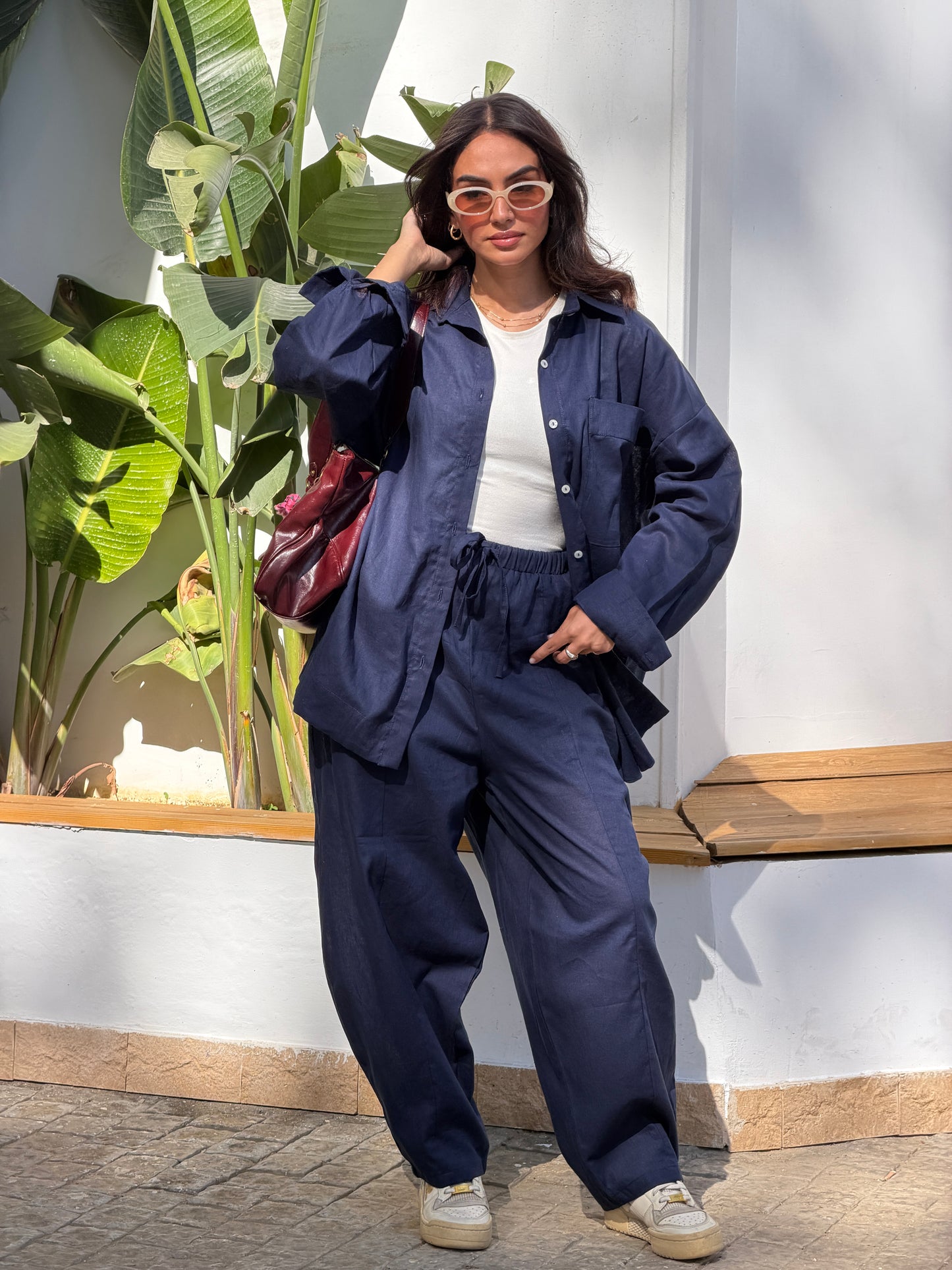 Ballon linen pants-Navy