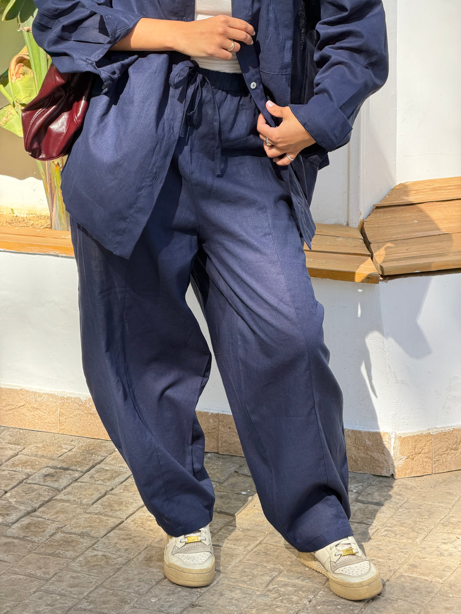 Ballon linen pants-Navy