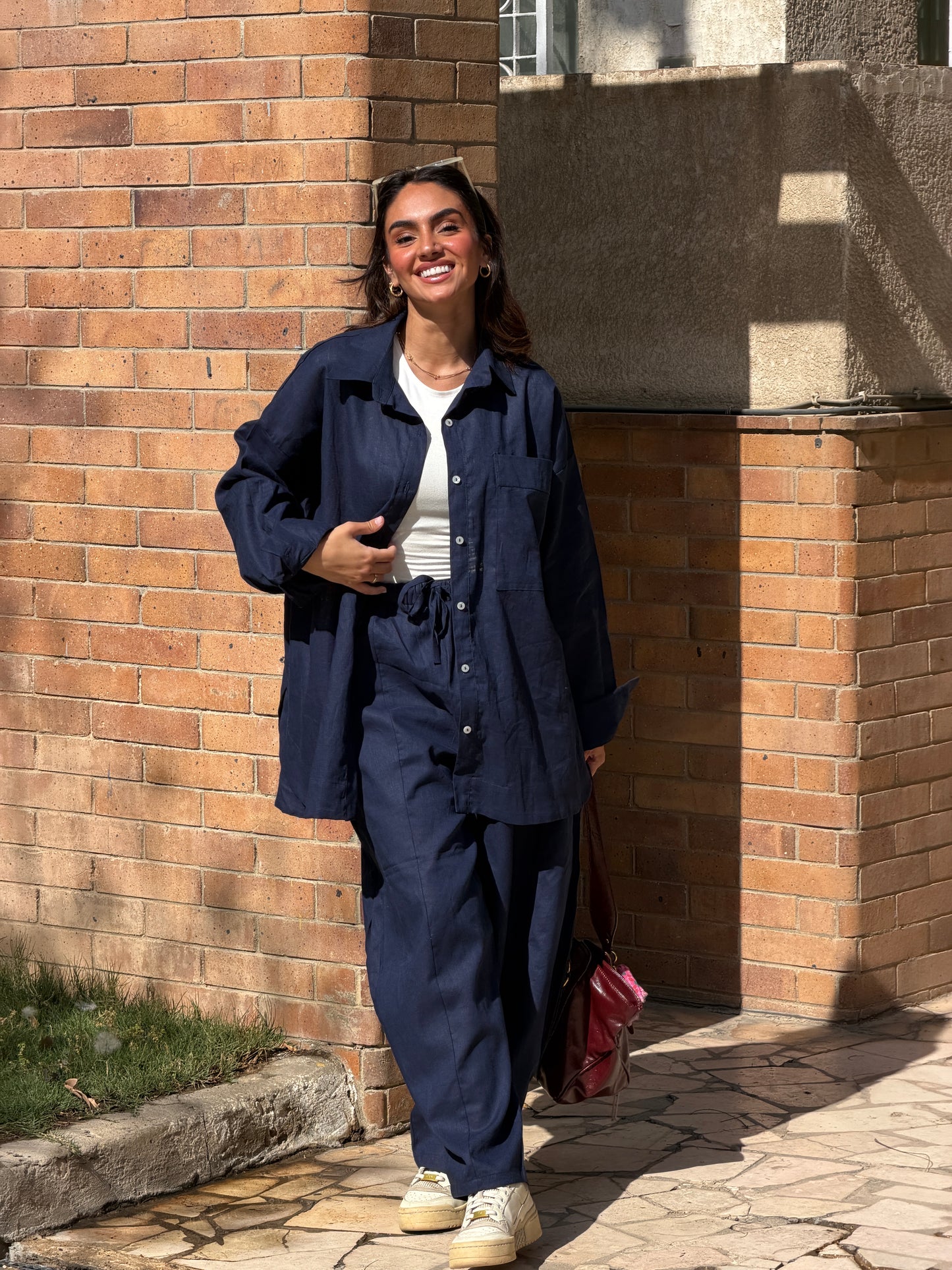 Ballon linen pants-Navy