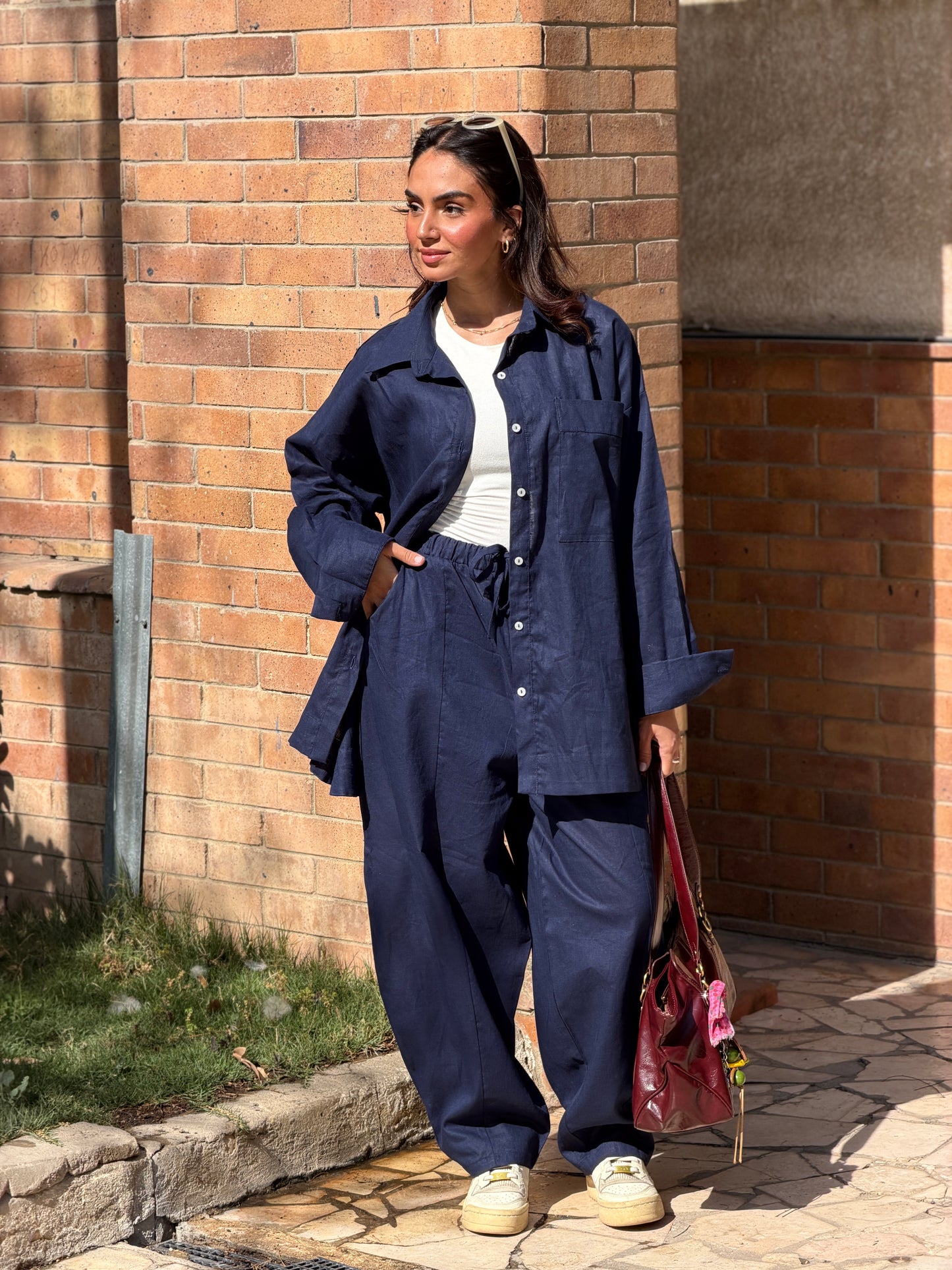 Ballon linen pants-Navy