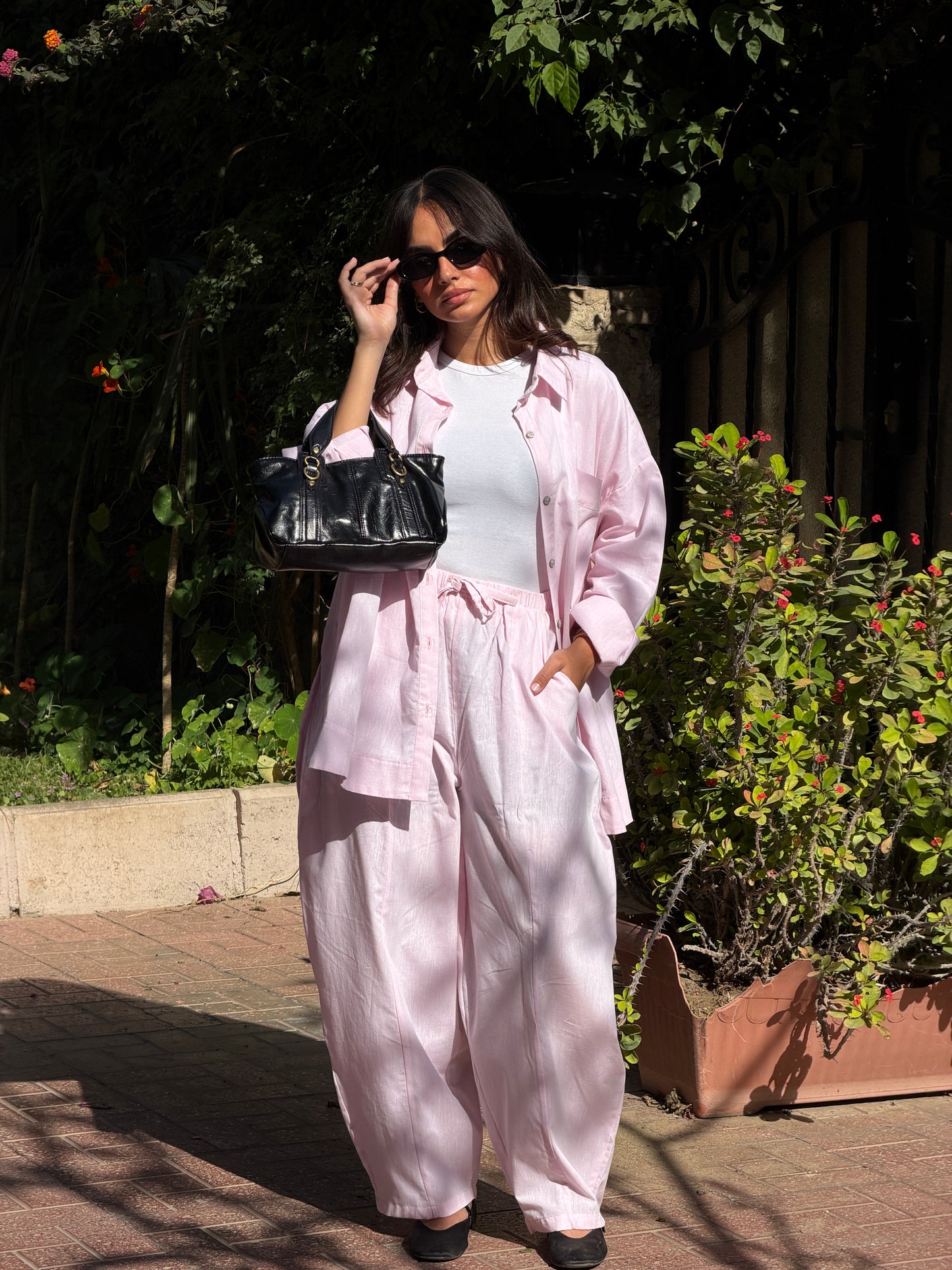 Ballon linen pants-Rose pink