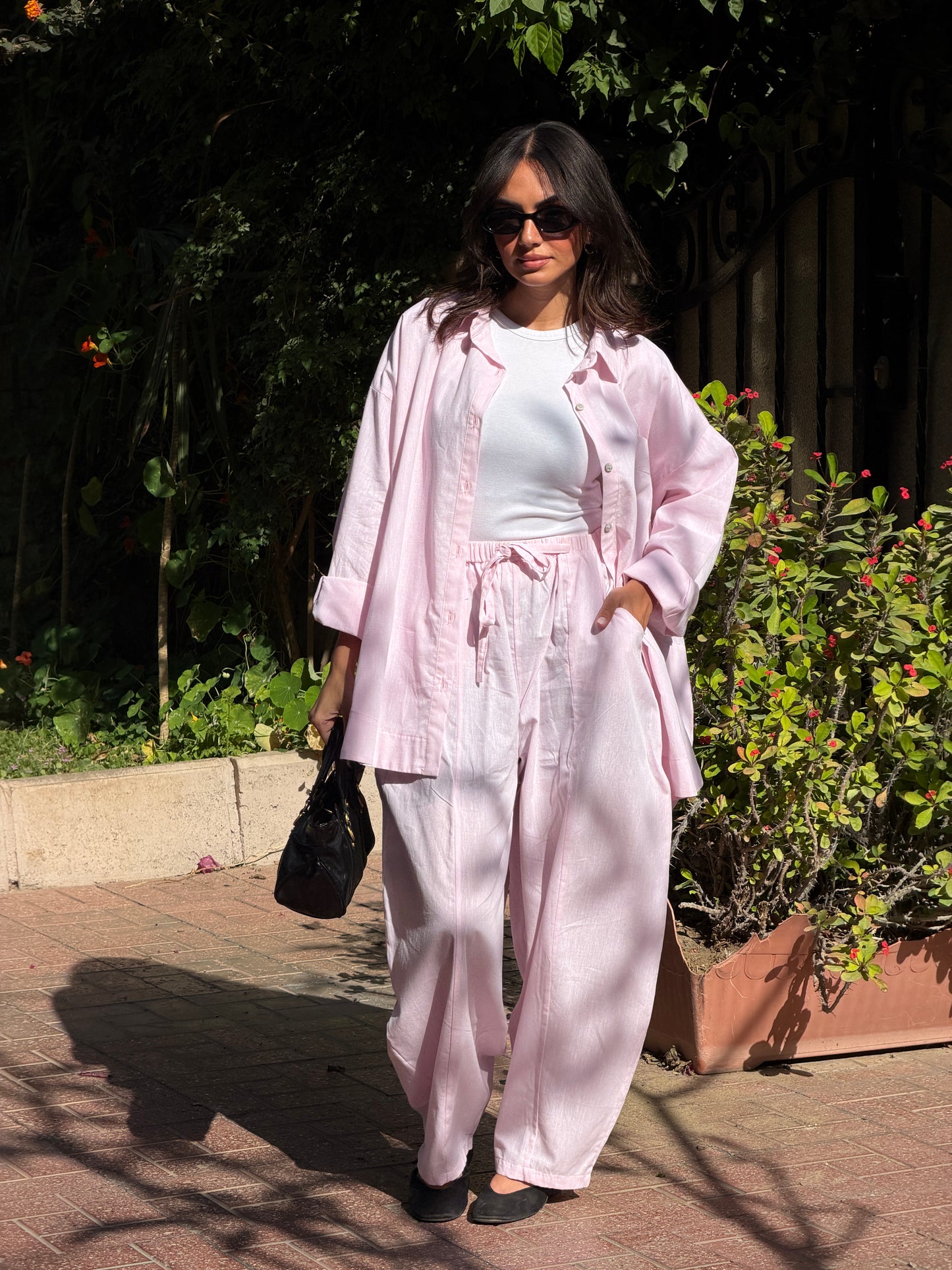 Ballon linen pants-Rose pink