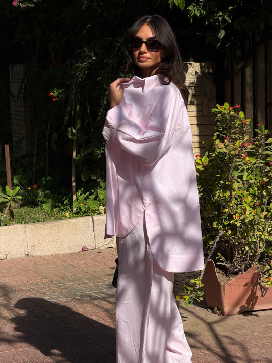 Oversized linen shirt-Rose pink
