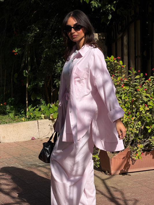 Oversized linen shirt-Rose pink