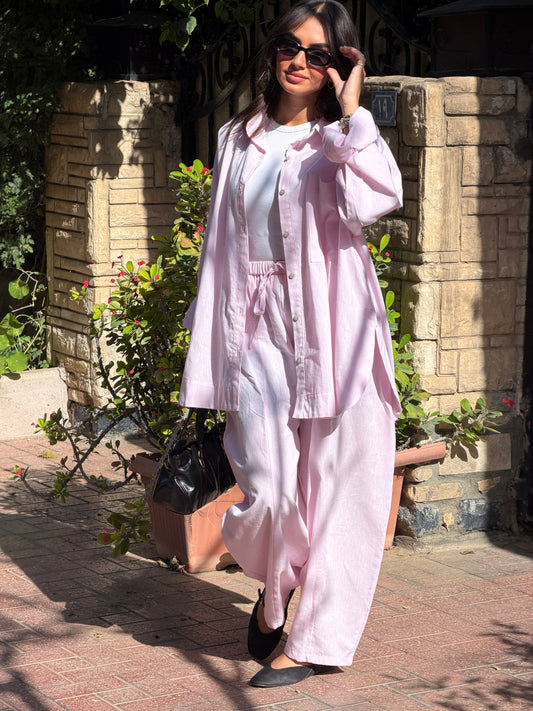 Ballon linen pants-Rose pink