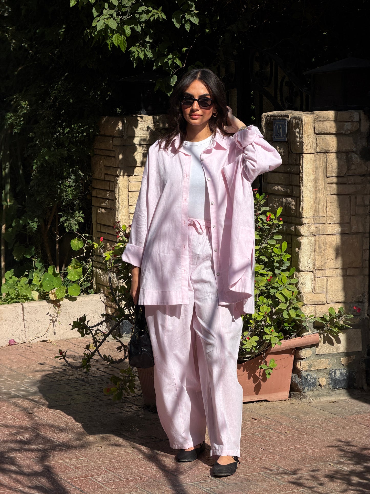 Ballon linen pants-Rose pink