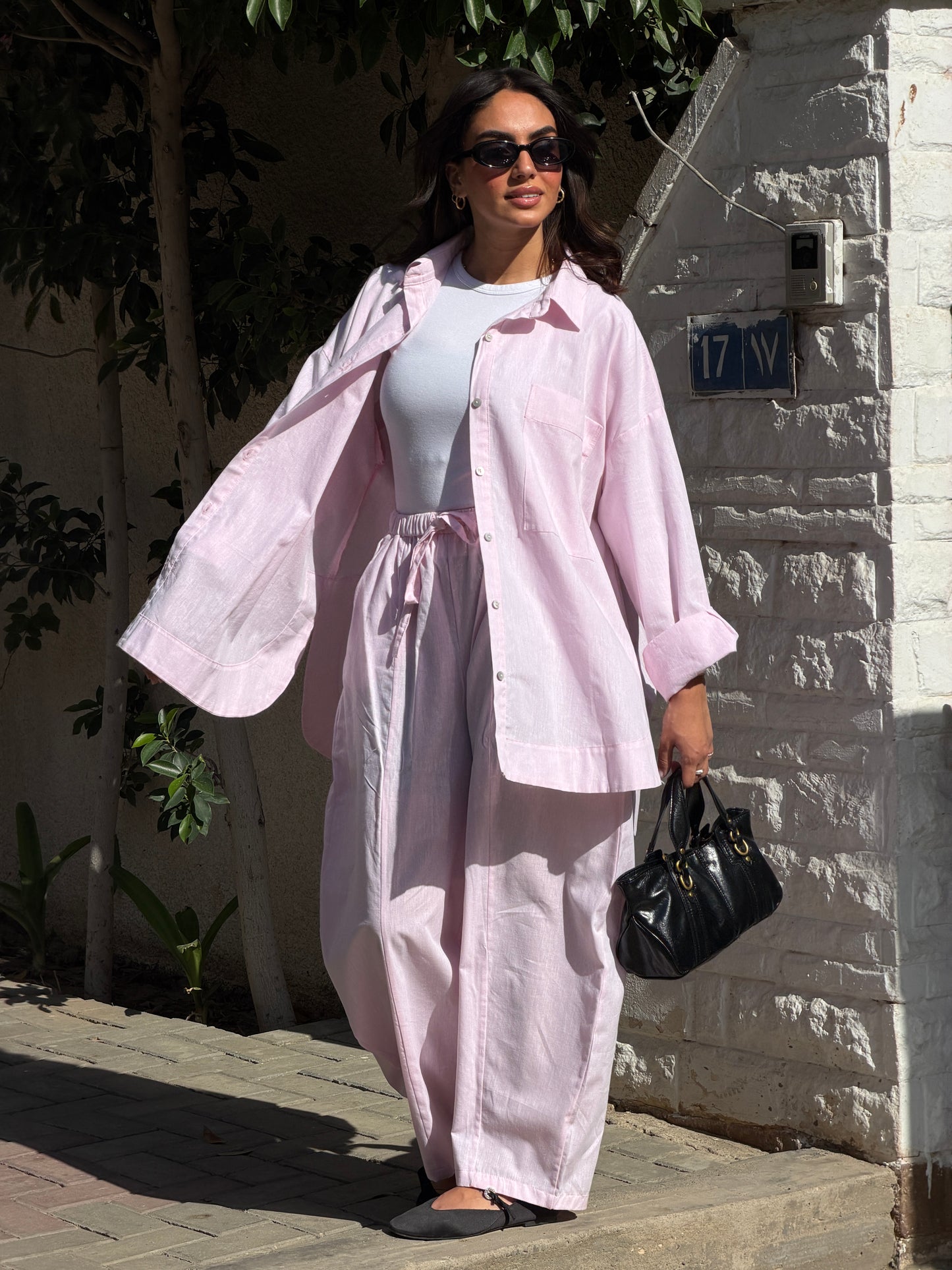 Ballon linen pants-Rose pink