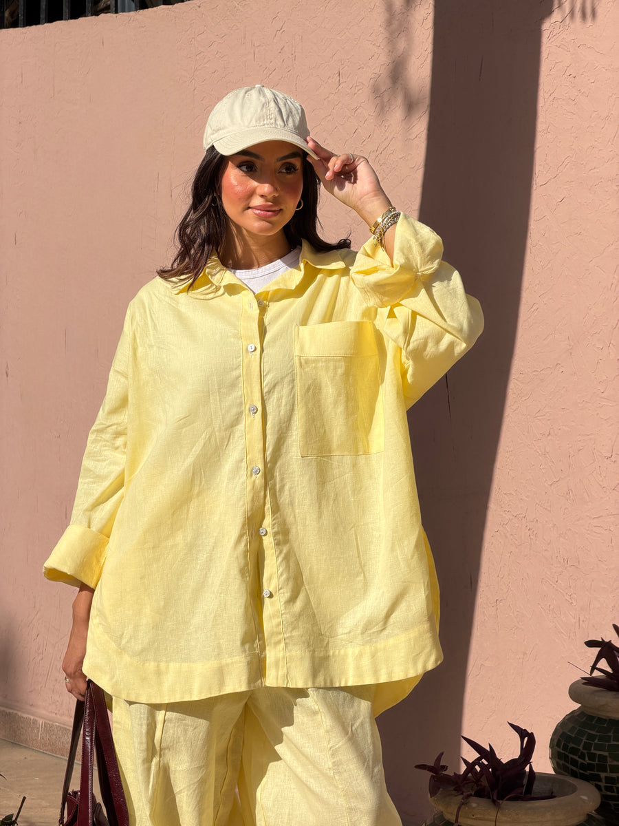 Oversized linen shirt-Butter yellow
