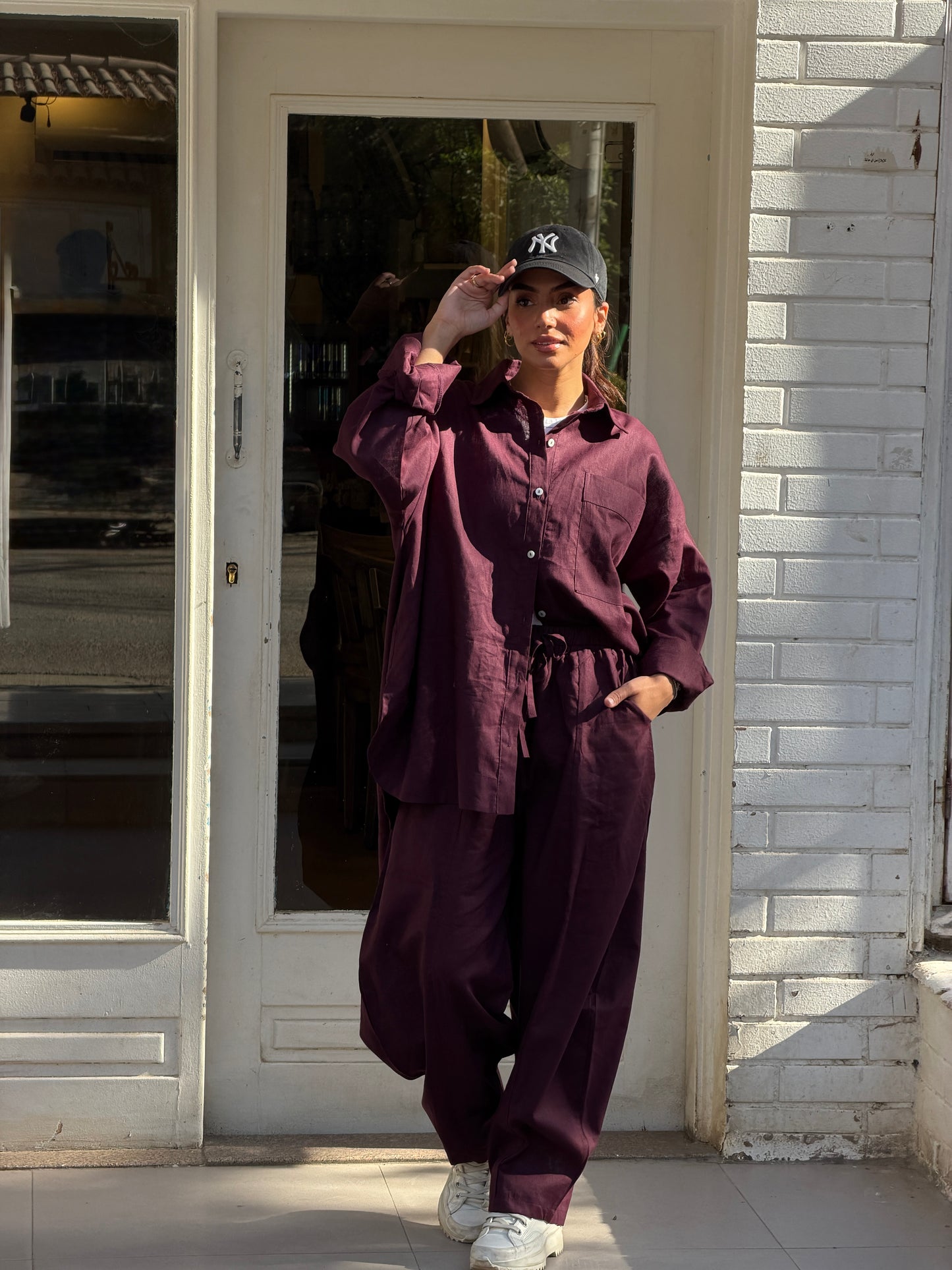 Oversized linen shirt-burgundy