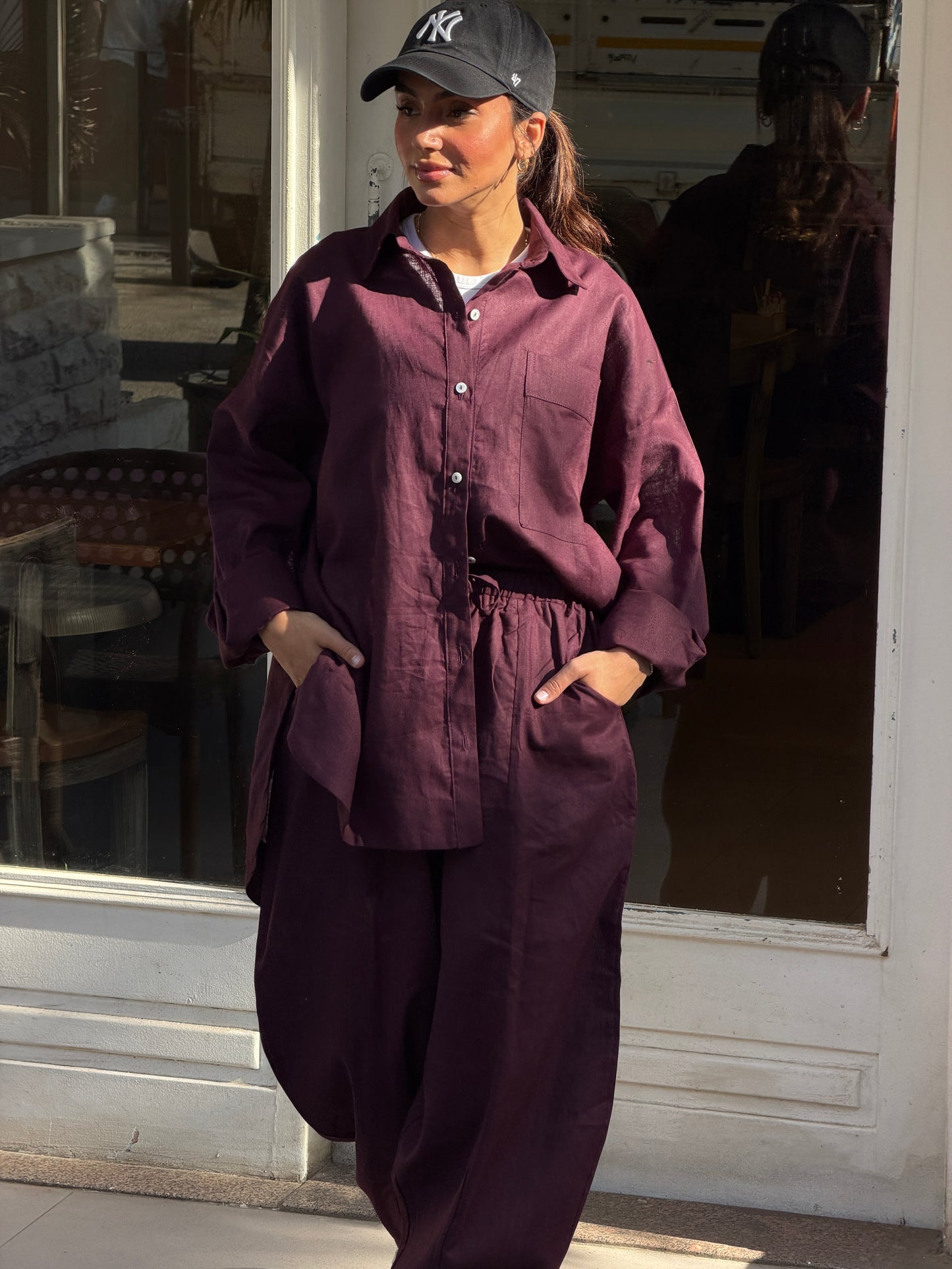 Oversized linen shirt-burgundy