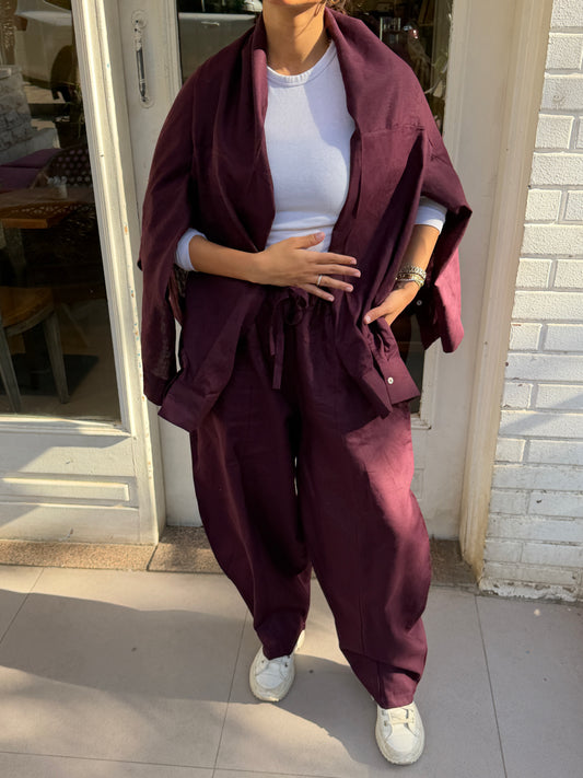 Ballon linen pants-burgundy