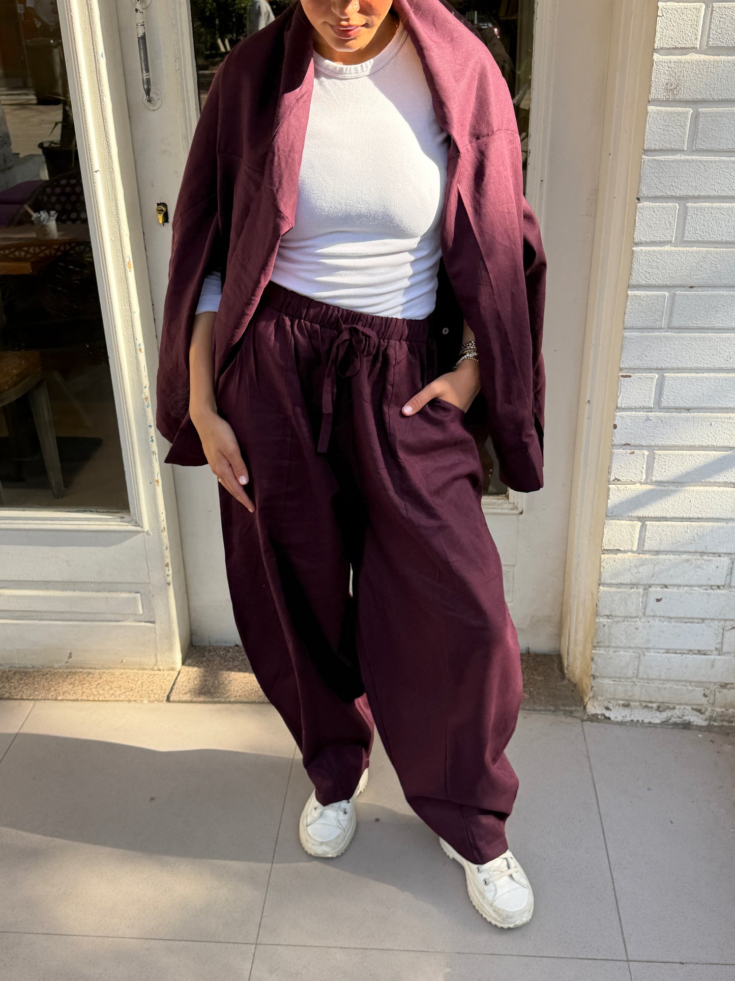 Ballon linen pants-burgundy
