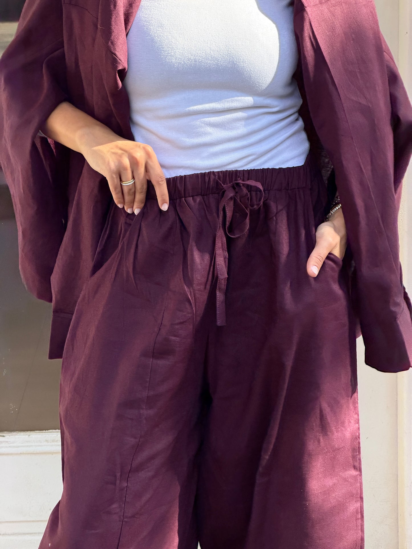 Ballon linen pants-burgundy
