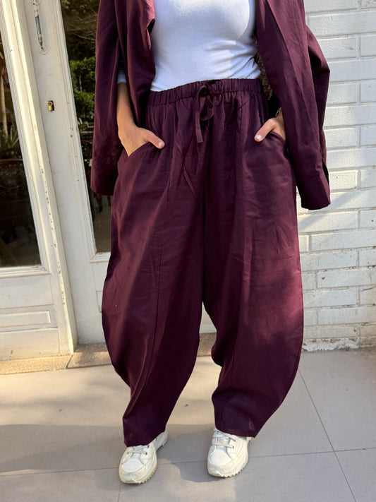 Ballon linen pants-burgundy