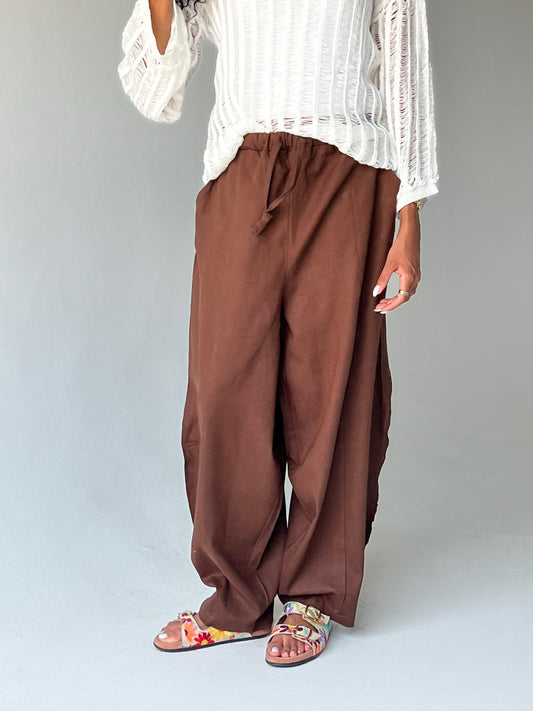 Ballon linen pants-Brown