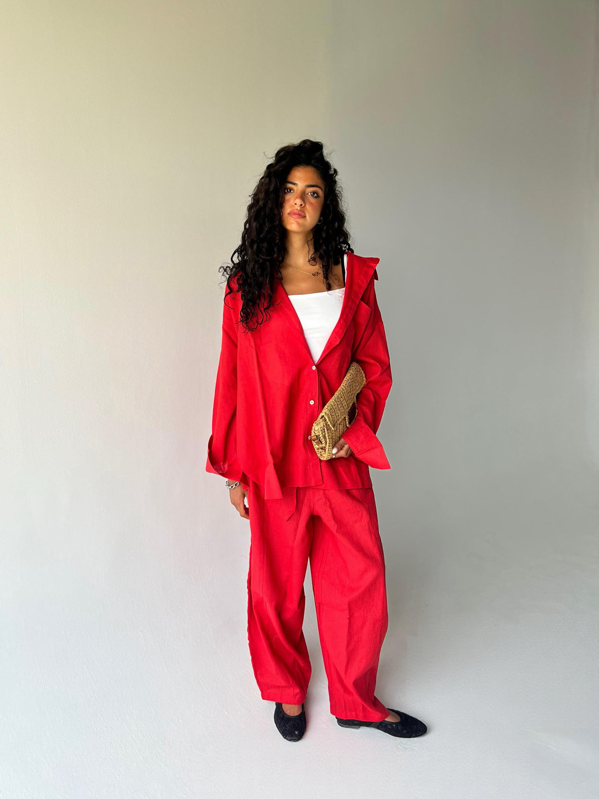 Oversized linen shirt-Red
