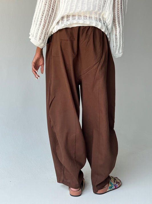 Ballon linen pants-Brown