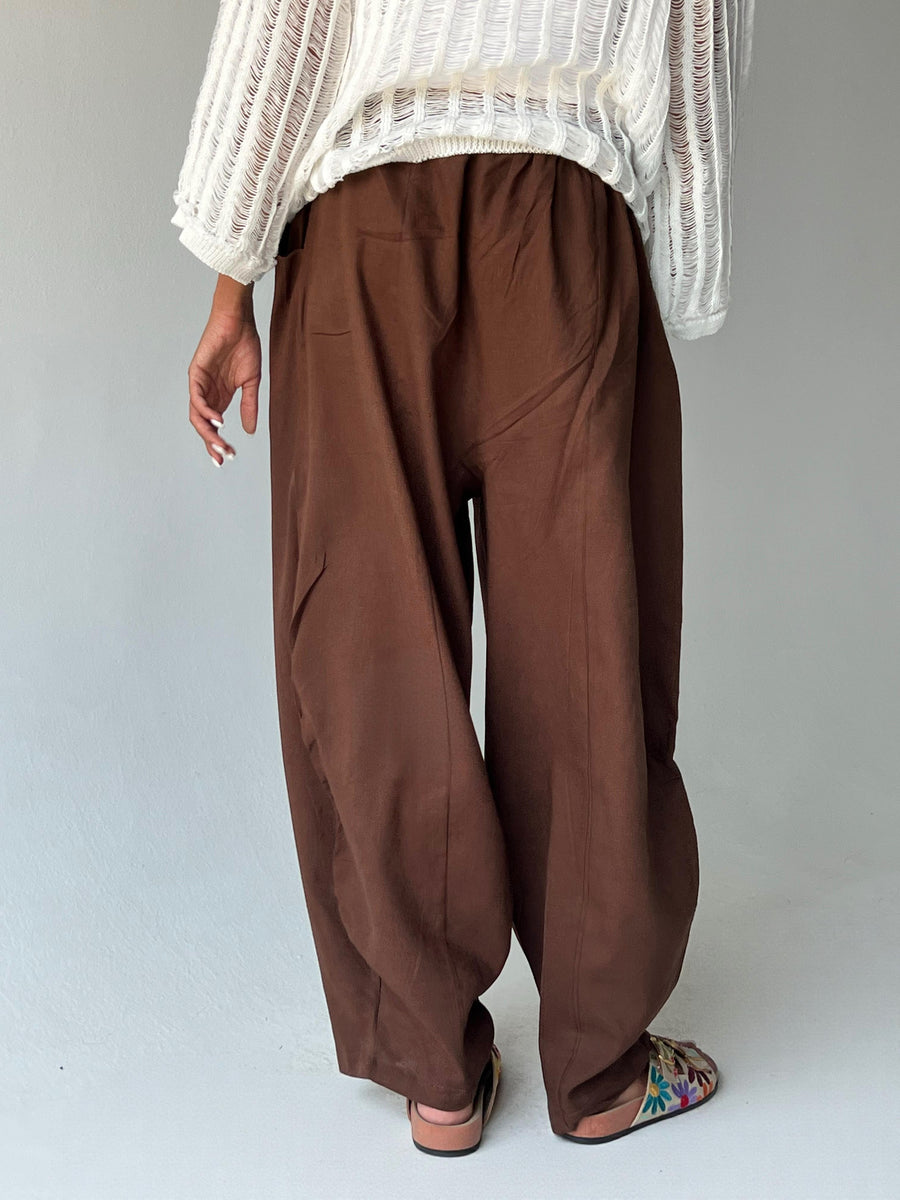 Ballon linen pants-Brown