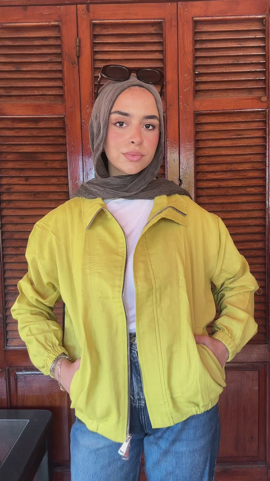 Linen bomber jacket-Lime green