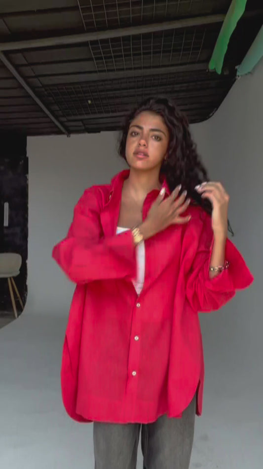 Oversized linen shirt-Red