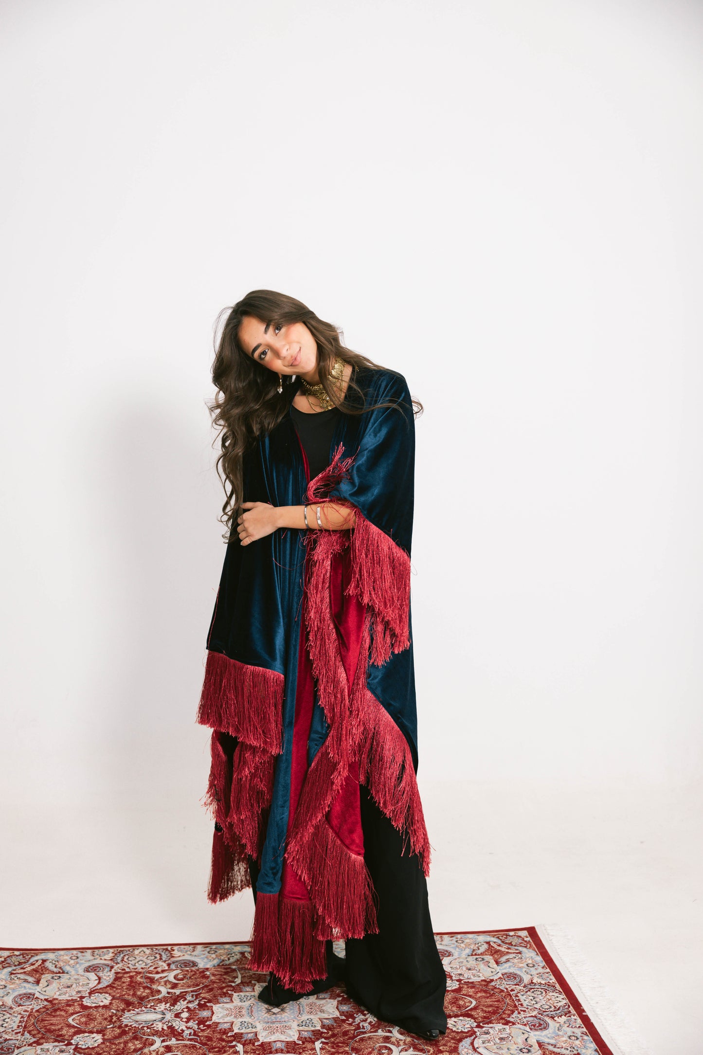 Double face Ramdan shal-blue*burgundy