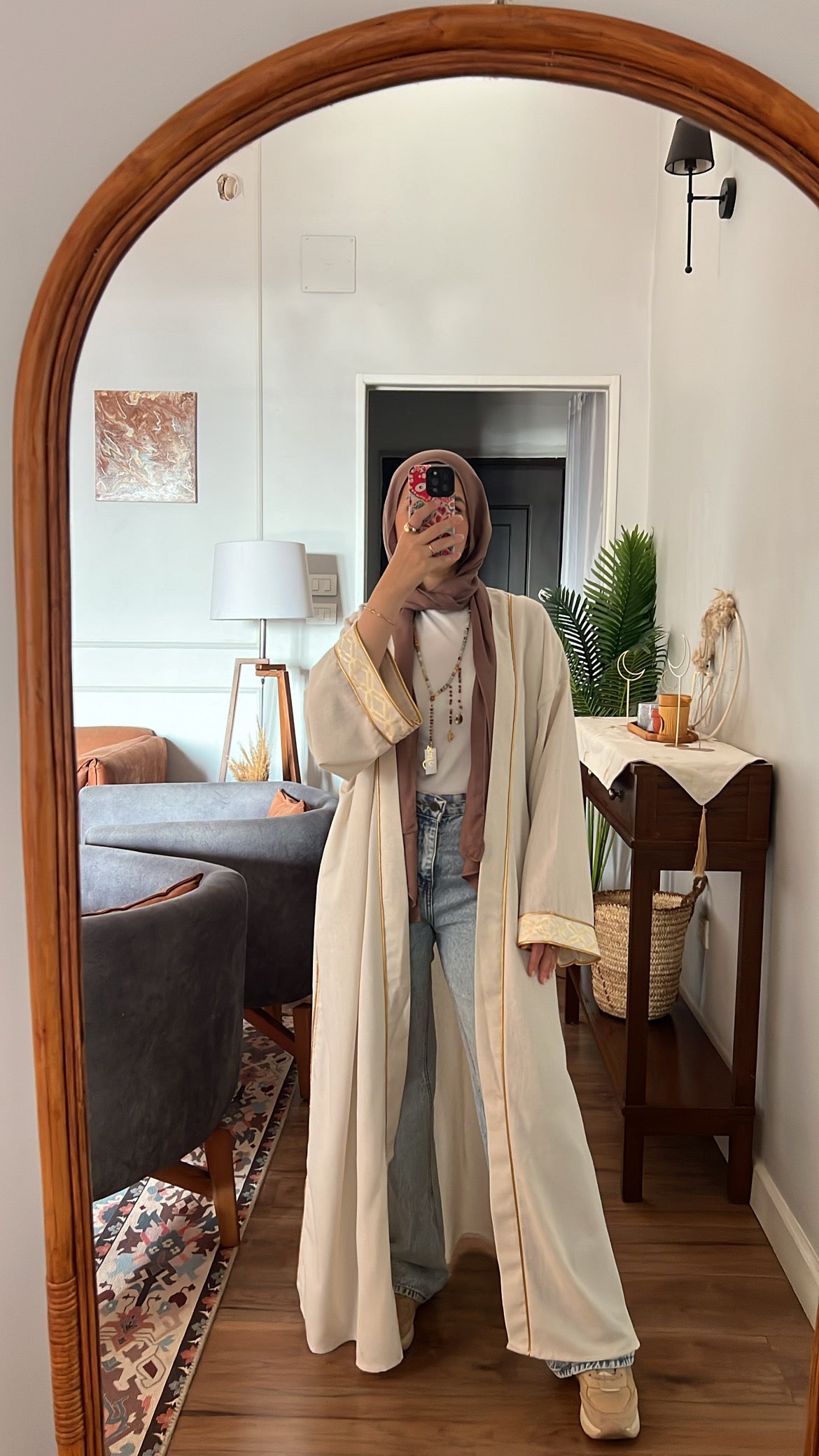 Embroidery kaftan-beige×Gold