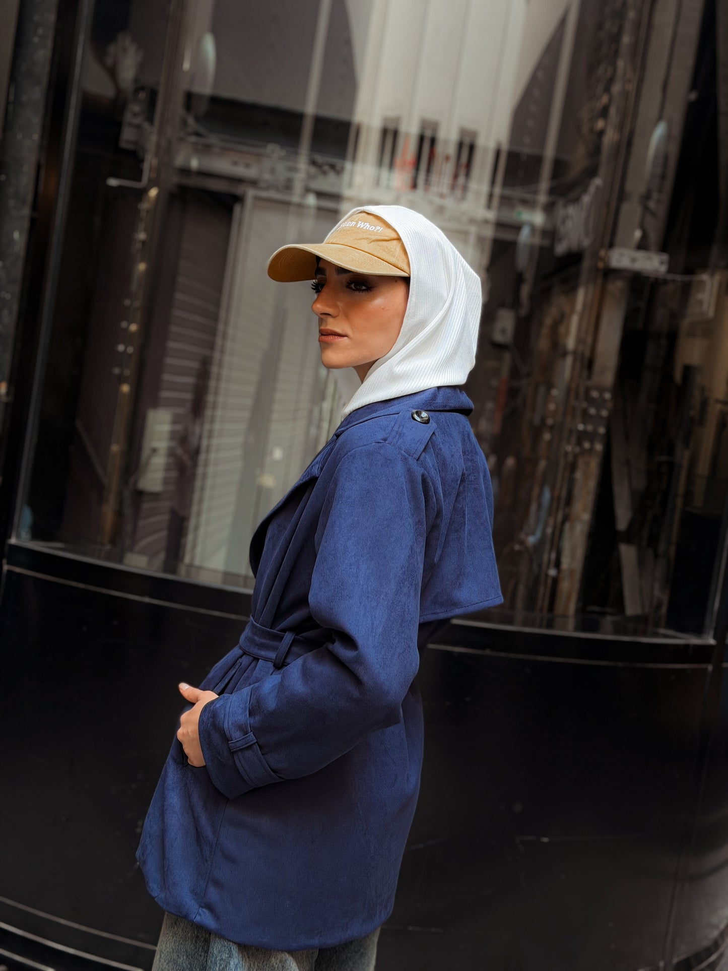 Suede trench coat-Navy