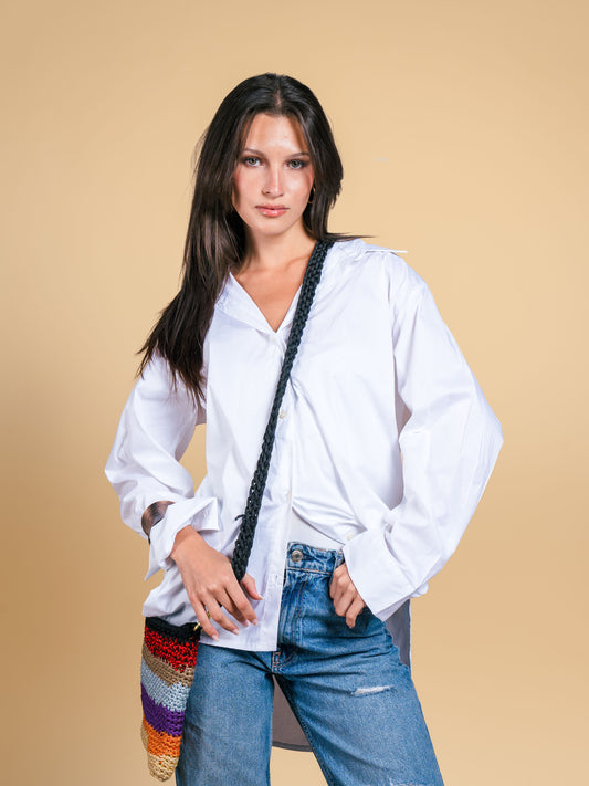 Long poplin shirt-White