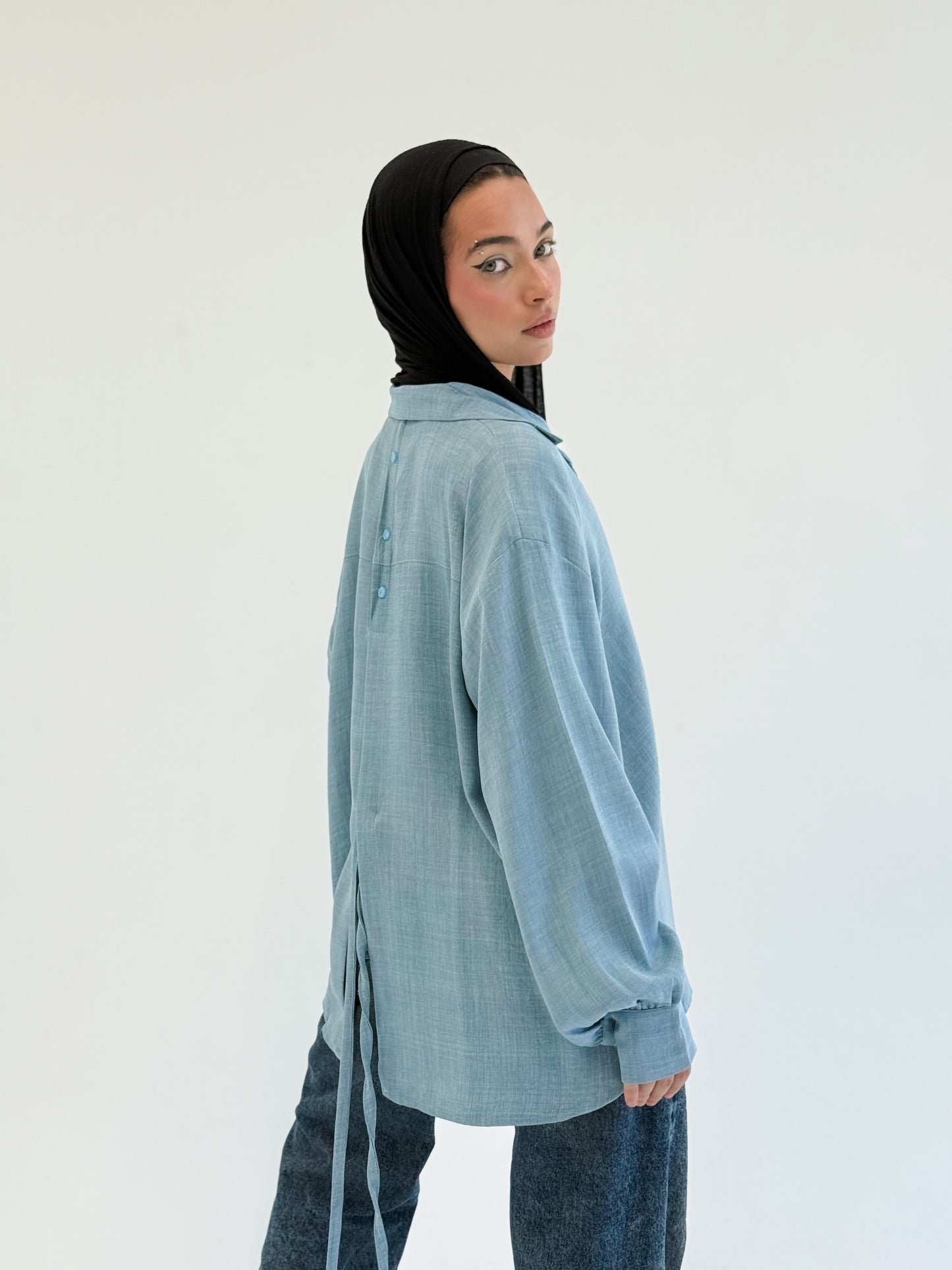 Tie back shirt-blue