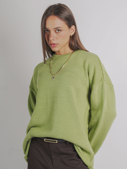 Oversized longline knit jumper-Olive green