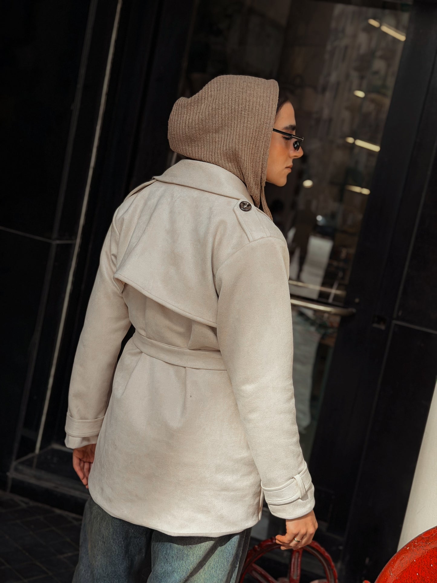 Suede trench coat-Beige