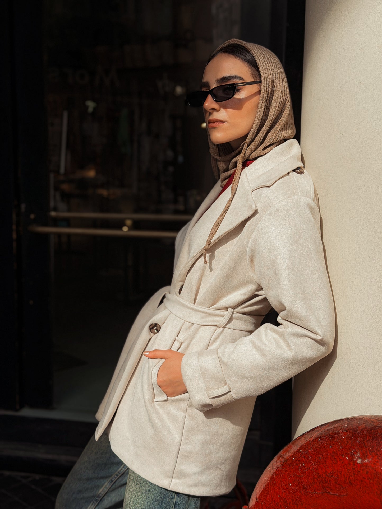 Suede trench coat-Beige