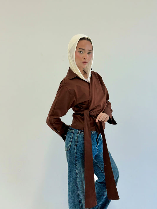 Wrap shirt-brown