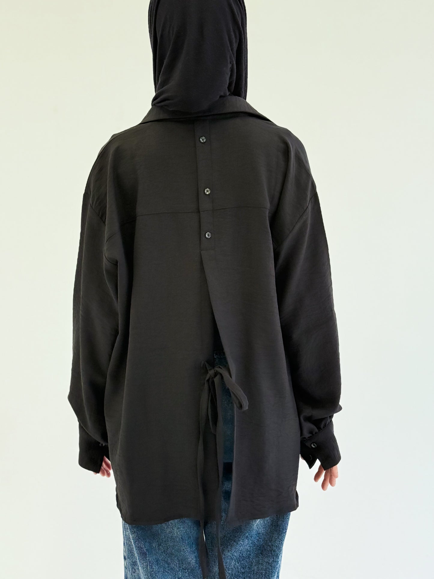 Tie back shirt-black